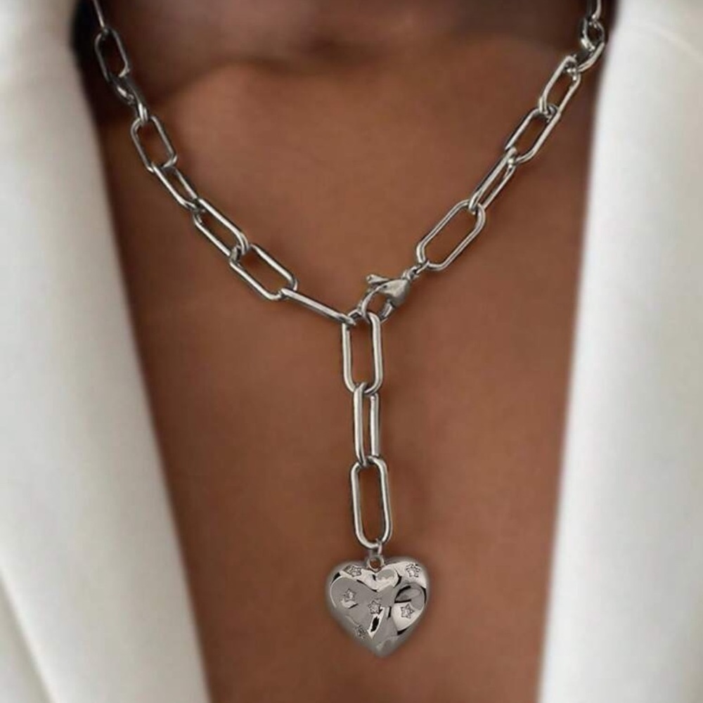 Bohemian Silver Tone Dangle Heart Necklace